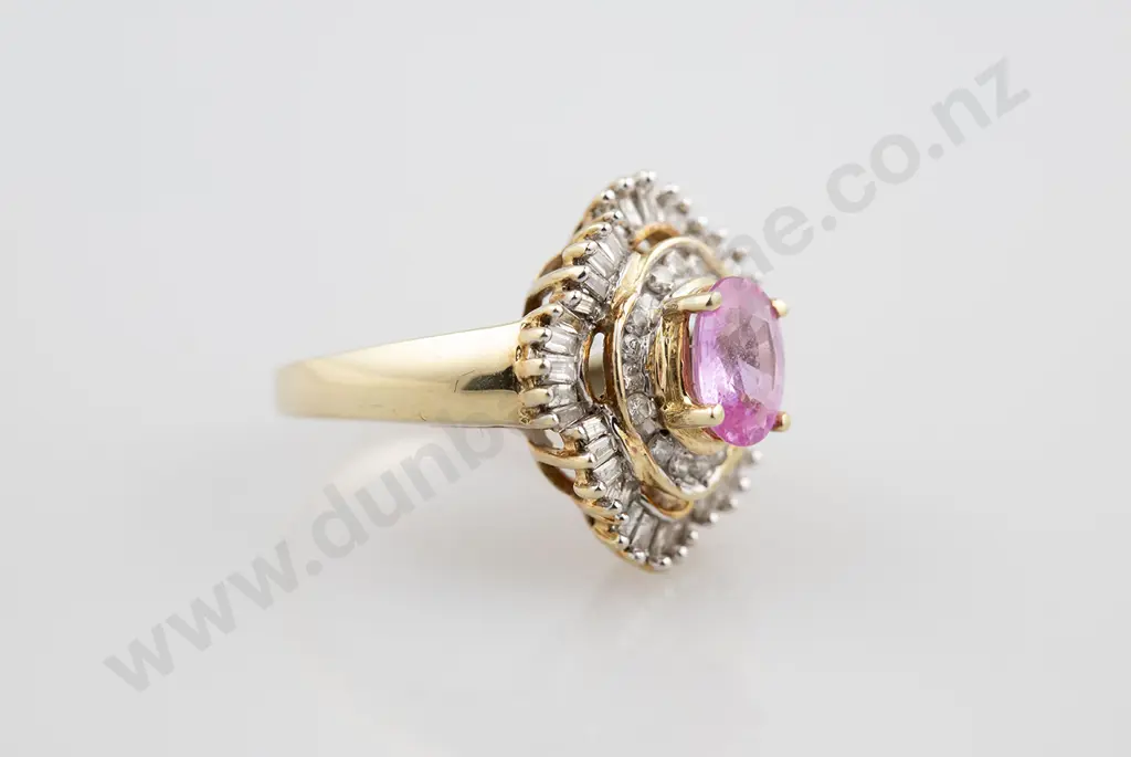 14ct 57stone Pink Sapphire & Diamond Cluster Ring Image 1++