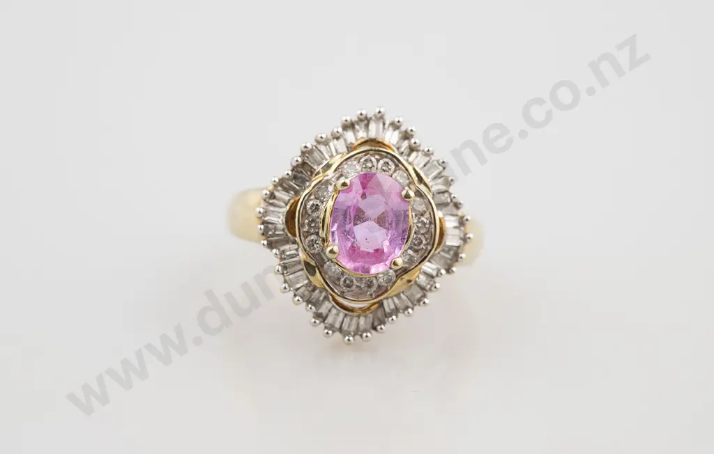 14ct 57stone Pink Sapphire & Diamond Cluster Ring Image 1++