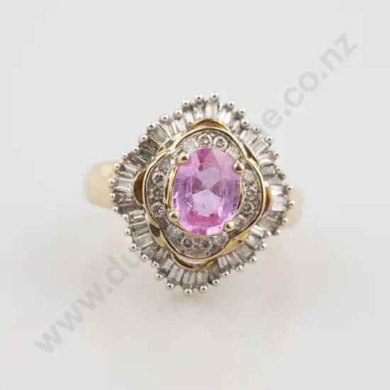 14ct 57stone Pink Sapphire & Diamond Cluster Ring