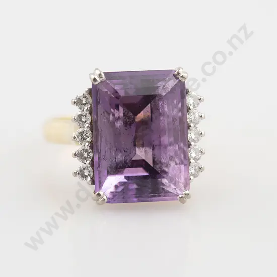18ct Single Amethyst and Diamond Dress Ring