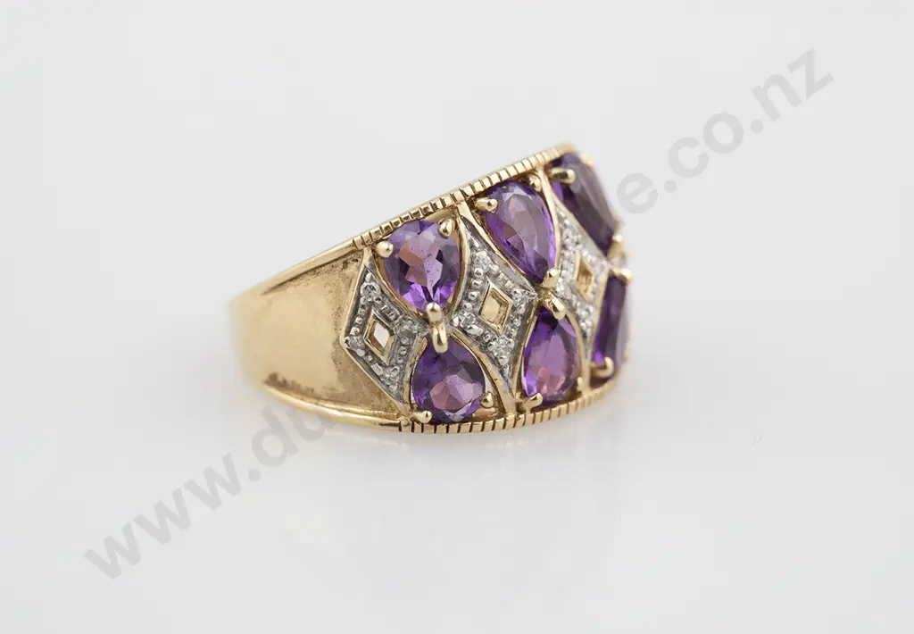 9ct 28stone Amethyst & Diamond Dress Ring Image 1++