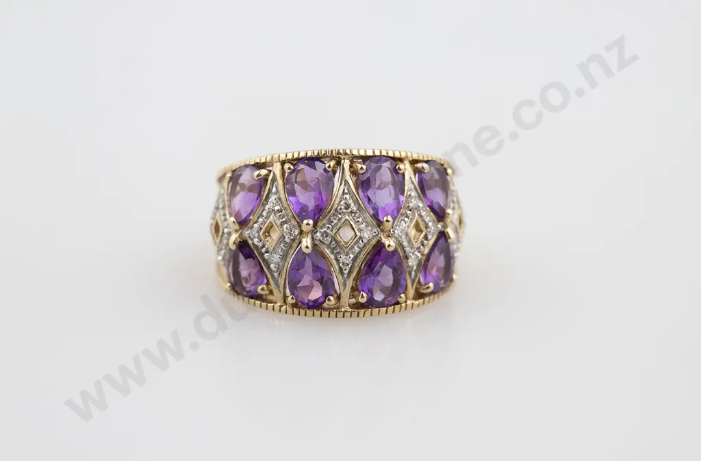 9ct 28stone Amethyst & Diamond Dress Ring Image 1++