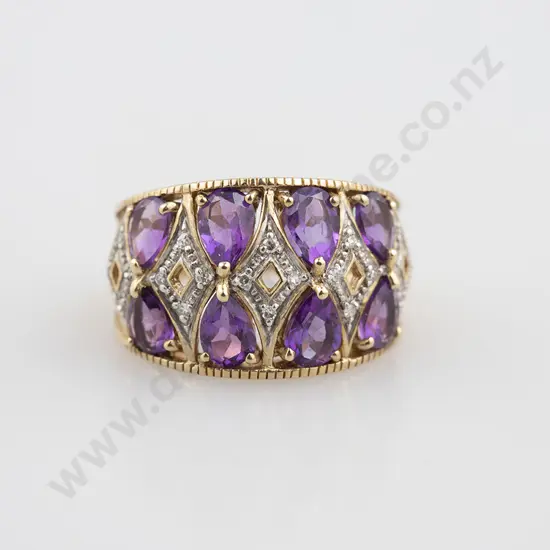 9ct 28stone Amethyst & Diamond Dress Ring