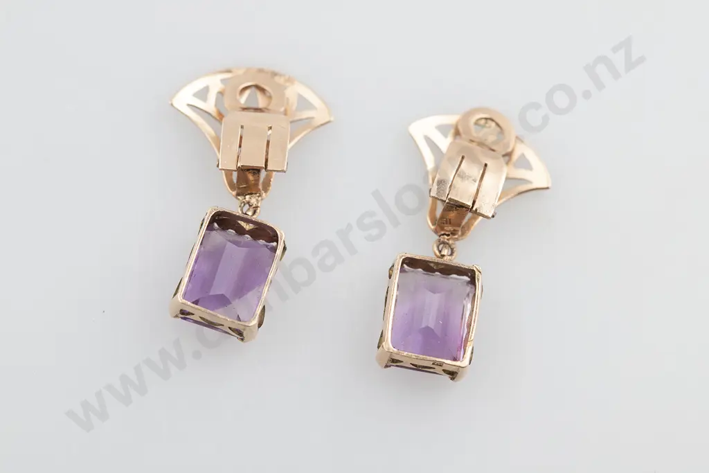 Pair 14ct Amethyst Pendant Earrings Image 1++