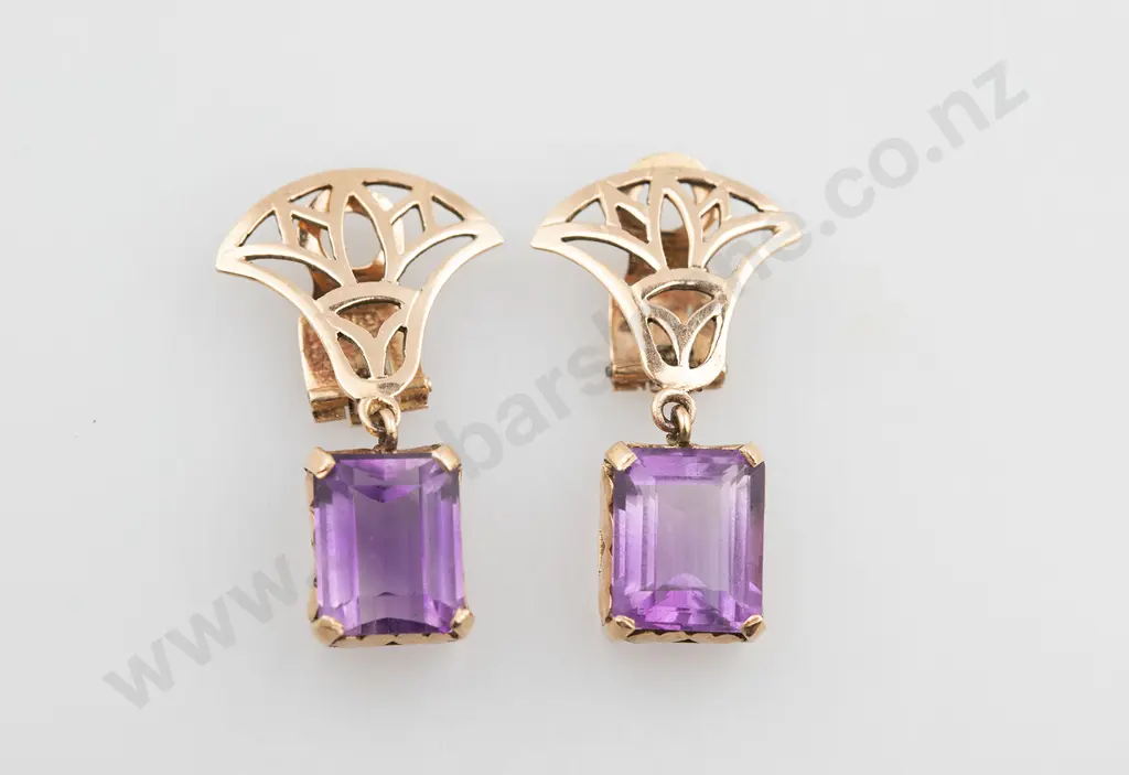 Pair 14ct Amethyst Pendant Earrings Image 1++