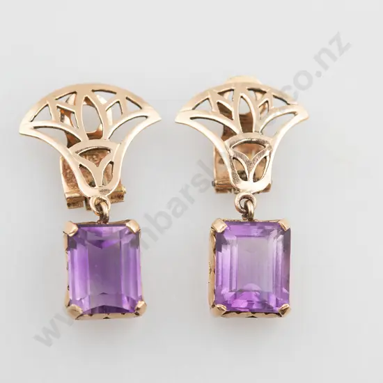 Pair 14ct Amethyst Pendant Earrings