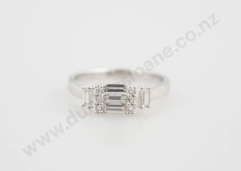 18ct White Gold Modern 13stone Diamond Bridge Ring Image 1++