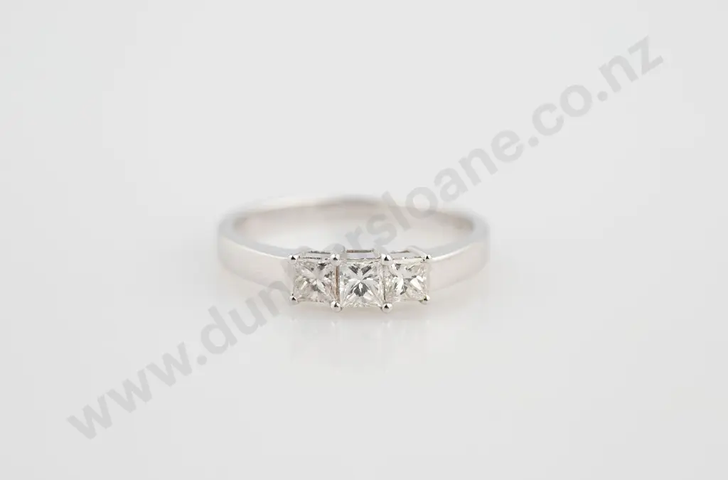 18ct White Gold Three Stone Diamond Bridge Ring Image 1++