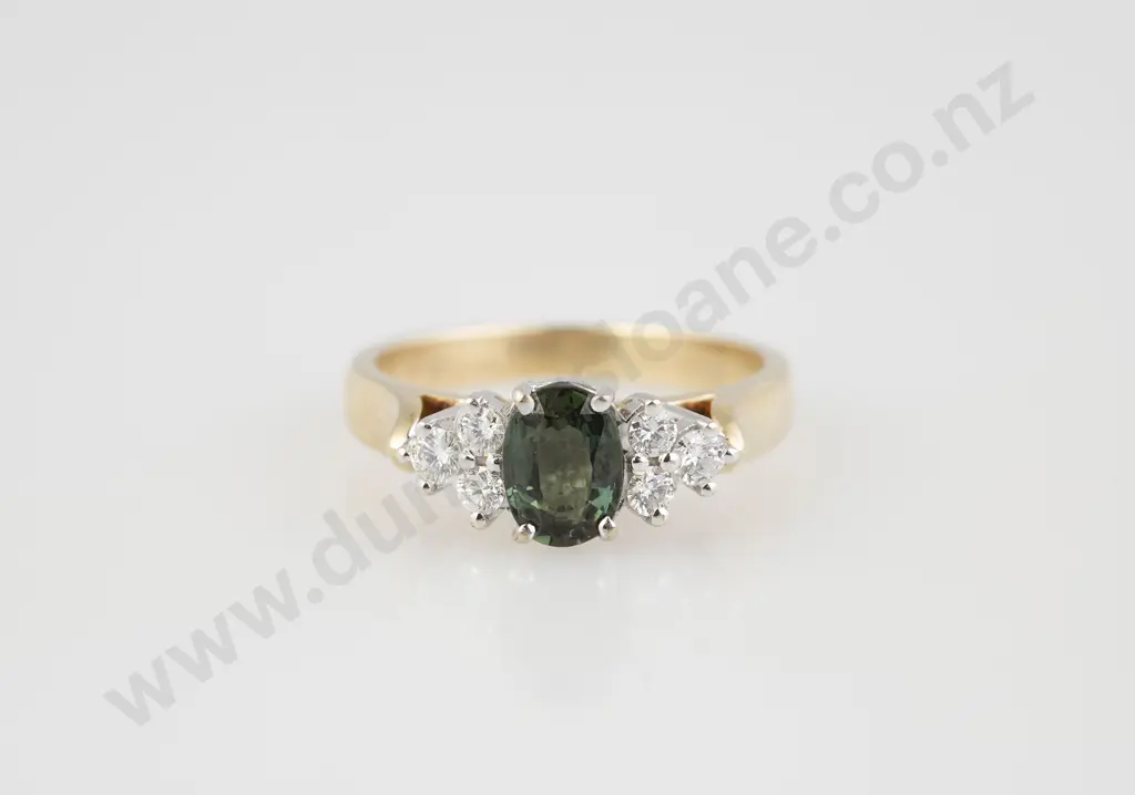 9ct Seven Stone Green Sapphire & Diamond Ring Image 1++