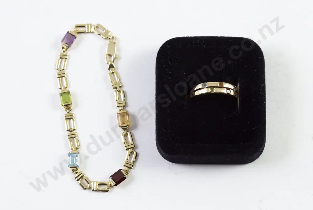 9ct Five Multi-Gem Set Fancy Bracelet Image 1++