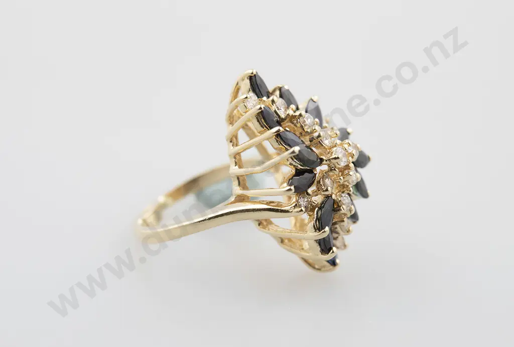 14ct 28stone Sapphire and Diamond Princess Type Cluster Ring Image 1++