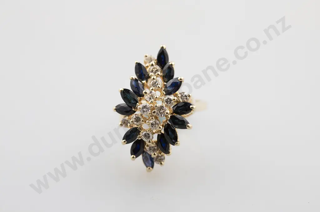14ct 28stone Sapphire and Diamond Princess Type Cluster Ring Image 1++