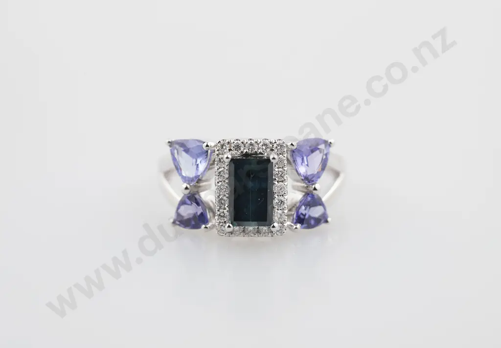 18ct White Gold 23stone Sapphire Tanzanite and Diamond Dress Ring Image 1++