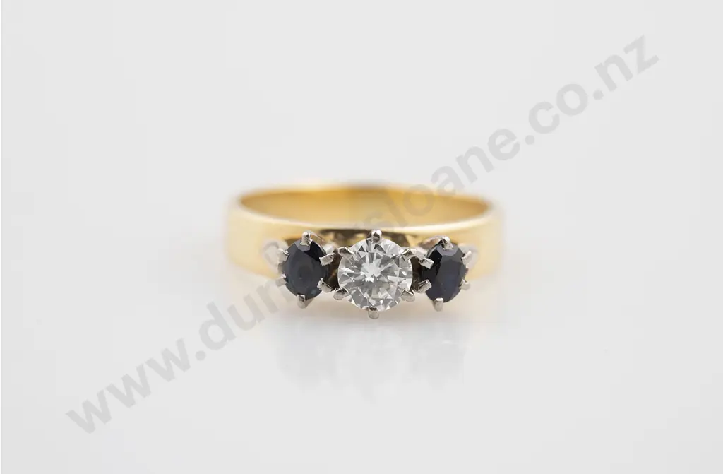 18ct Three Stone Sapphire and Diamond Bridge Ring Image 1++