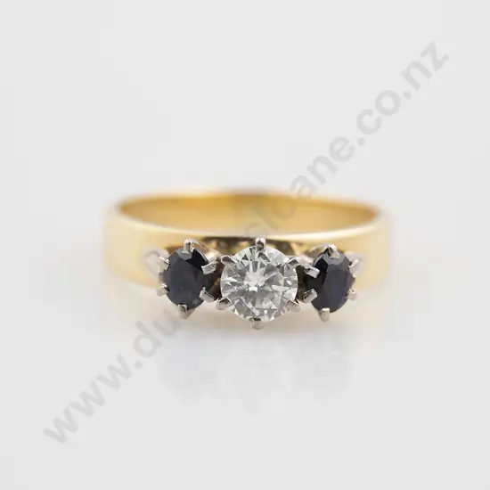 18ct Three Stone Sapphire and Diamond Bridge Ring