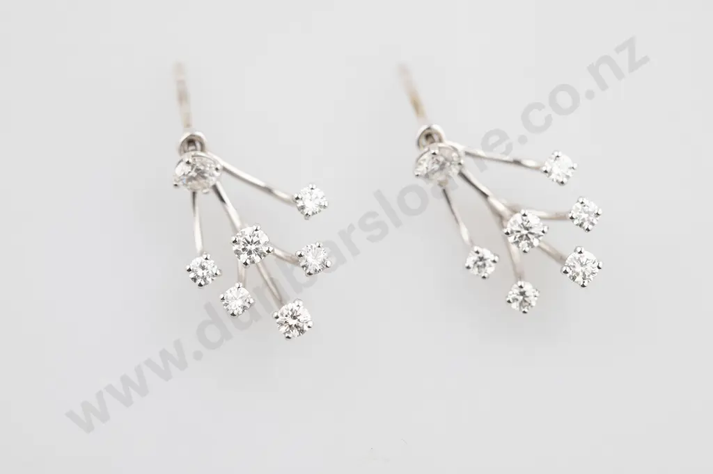 18ct White Gold Diamond Spray Earrings Image 1++
