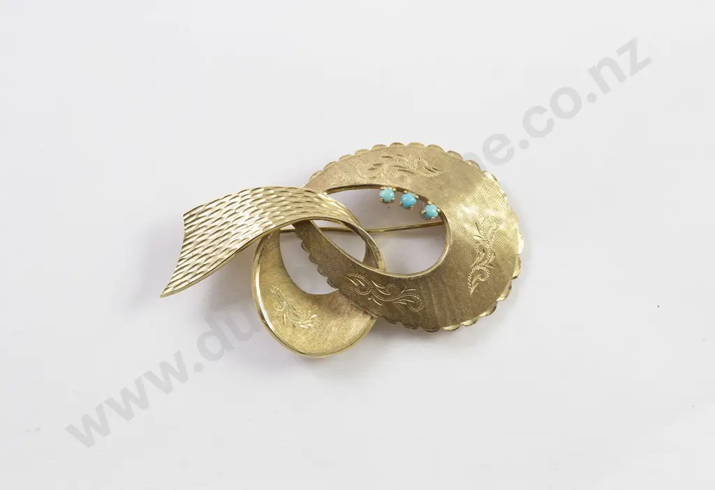 Mid C20th 14ct Double Ribbon Scroll Brooch Image 1++