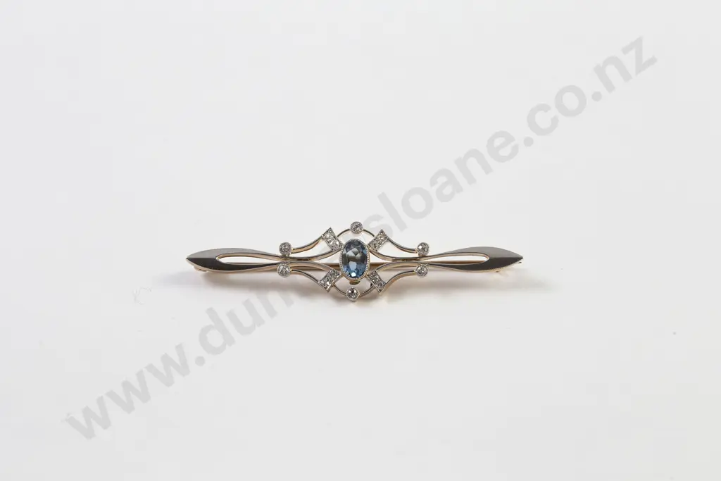 18ct & 15ct 15stone Art Nouveau Style Bar Brooch Image 1++
