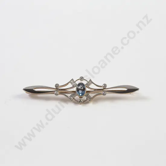 18ct & 15ct 15stone Art Nouveau Style Bar Brooch