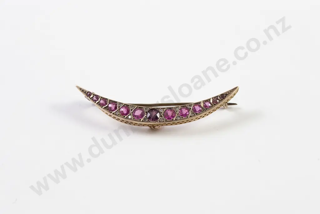 Edwardian 13stone Pink Peridot Crescent Brooch Image 1++