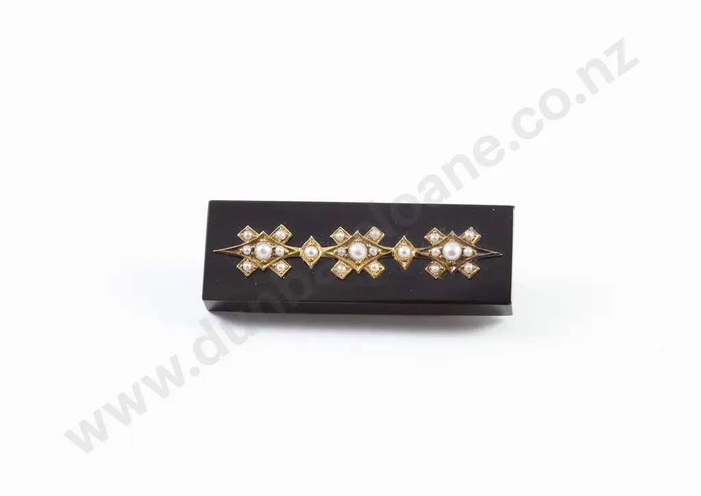 Victorian Onyx and Seed Pearl Brooch Image 1++
