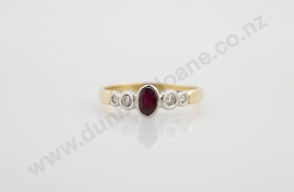 18ct Five Stone Ruby & Diamond Bridge Ring Image 1++