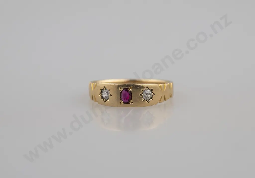 Victorian 18ct Three Stone Diamond & Ruby Band Image 1++