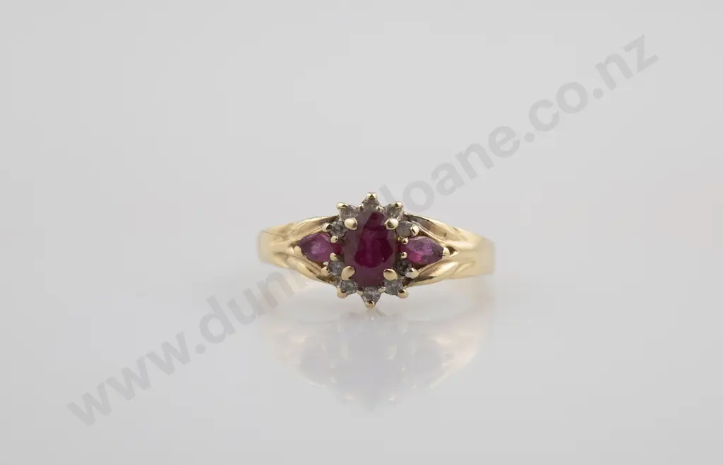 14ct 13stone Ruby & Diamond Cluster Ring Image 1++