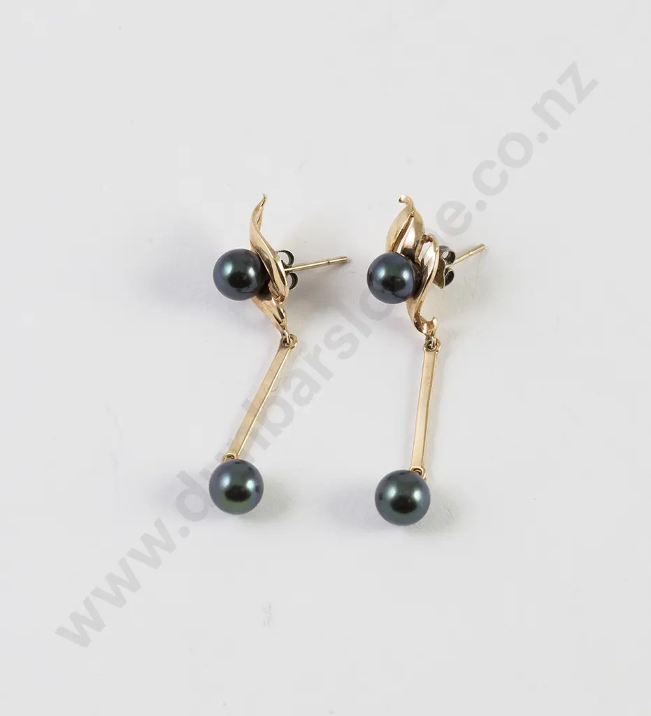 Pair 9ct Black Pearl Pendant Earrings Image 1++