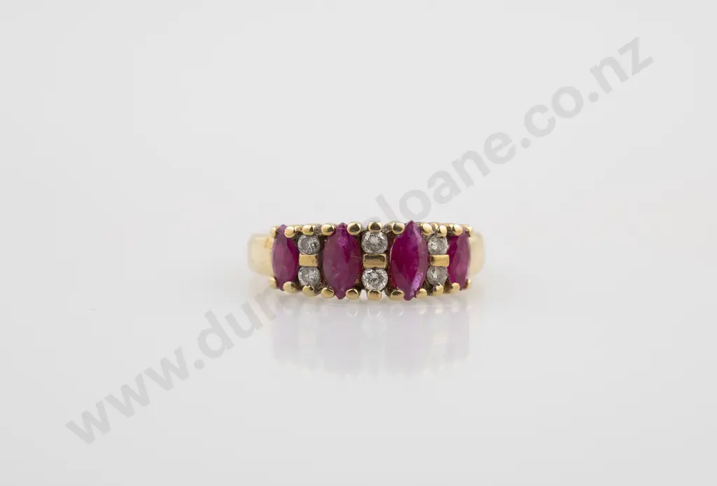 9ct Four Stone Ruby Bridge Ring Image 1++