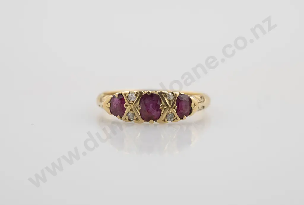 14ct Three Stone Ruby Bridge Ring Image 1++