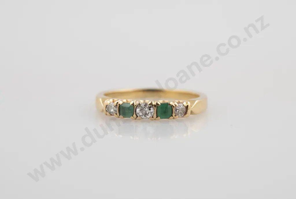 18ct Five Stone Emerald and Diamond Band Image 1++