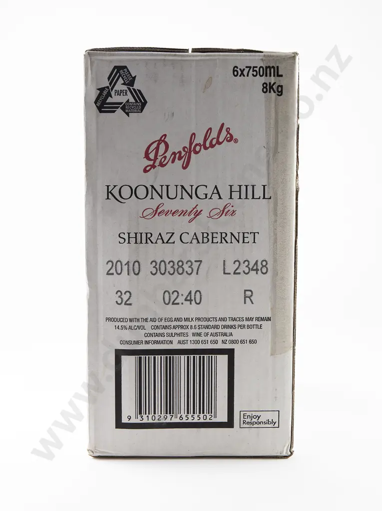 6 bottles Penfolds Koohunga Hill Seventy SIx Shiraz - Cabernet Vintage 2010 Image 1++