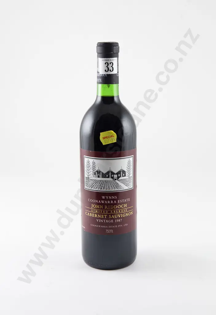 1 bottle Wynns Coonawarra Estate John Riddoch Ltd Release Cabernet Sauvignon Vintage 1987 Image 1++