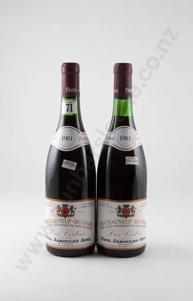 2 bottles Paul Jaboulet Aine Chateauneuf-du-Pape Les Cedres Vintage 1981 Image 1++