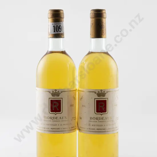 2 bottles Chateau Rieussec Sauternes Bordeaux Vintage 1982