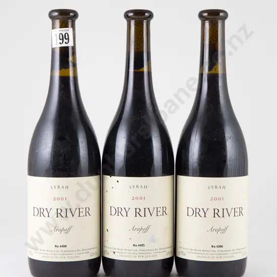 3 bottles Dry River Arapoff Syrah Vintage 2001