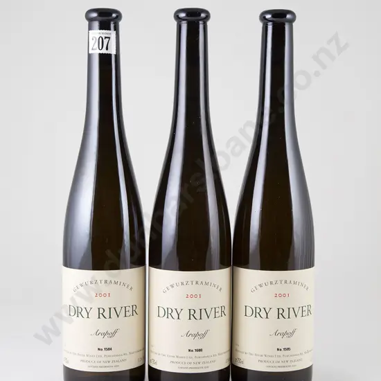 3 bottles Dry River Arapoff Gewurztraminer Vintage 2001