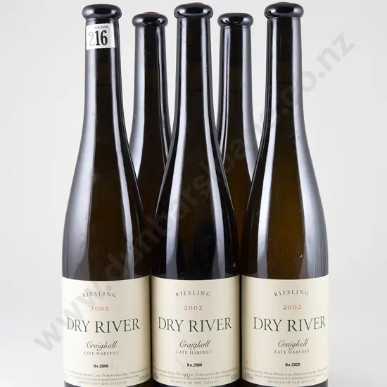 5 bottles Dry River Craighall Late Harvest Riesling Vintage 2002