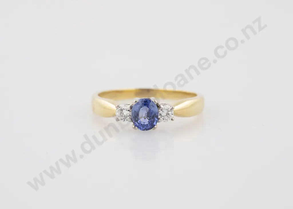 18ct Three Stone Sapphire & Diamond Bridge Ring Image 1++