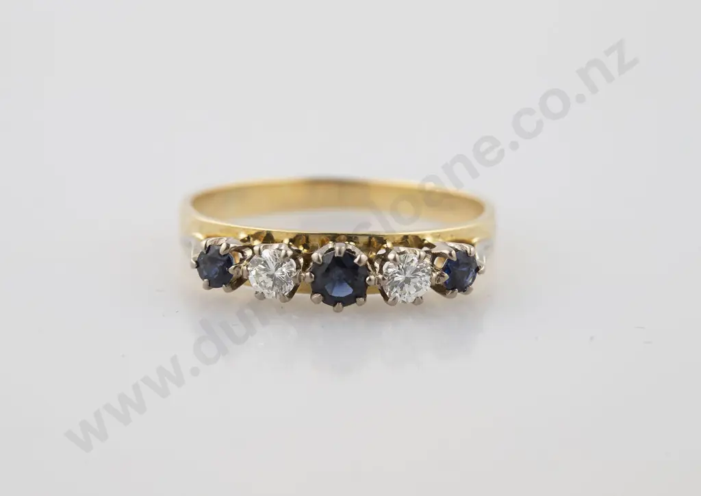 18ct Five Stone Sapphire and Diamond Bridge Ring Image 1++