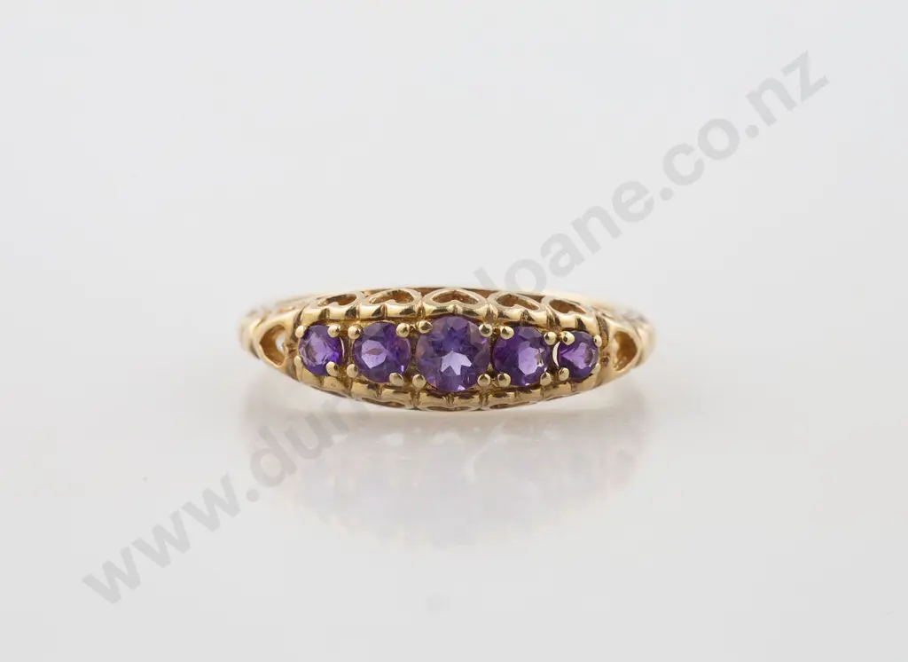 9ct Five Stone Amethyst Bridge Ring Image 1++