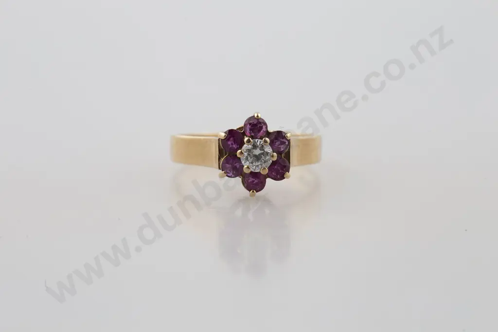 9ct Seven Stone Garnet & Diamond Paste Cluster Ring Image 1++