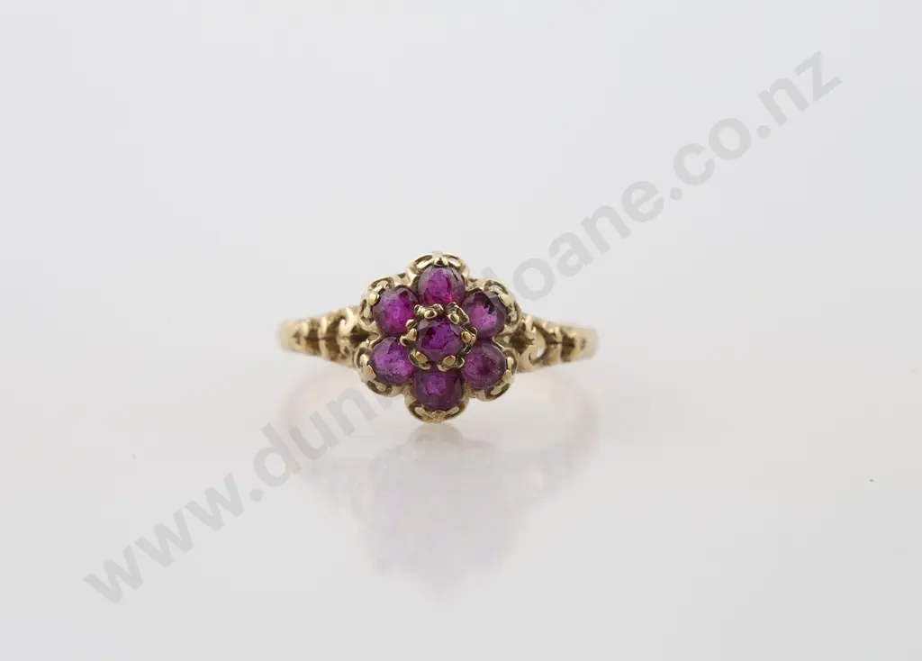 9ct Seven Stone Ruby Floret Cluster Ring Image 1++