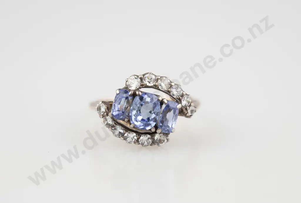9ct 15stone Blue and White Sapphire Dress Ring Image 1++