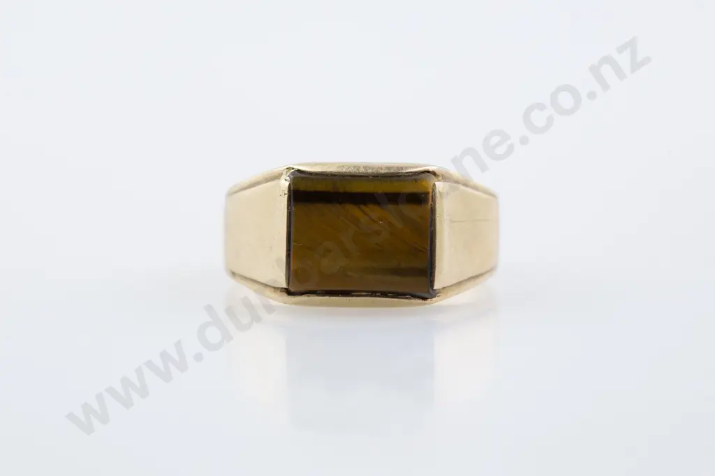 9ct Gents Tiger Eye Signet Ring Image 1++