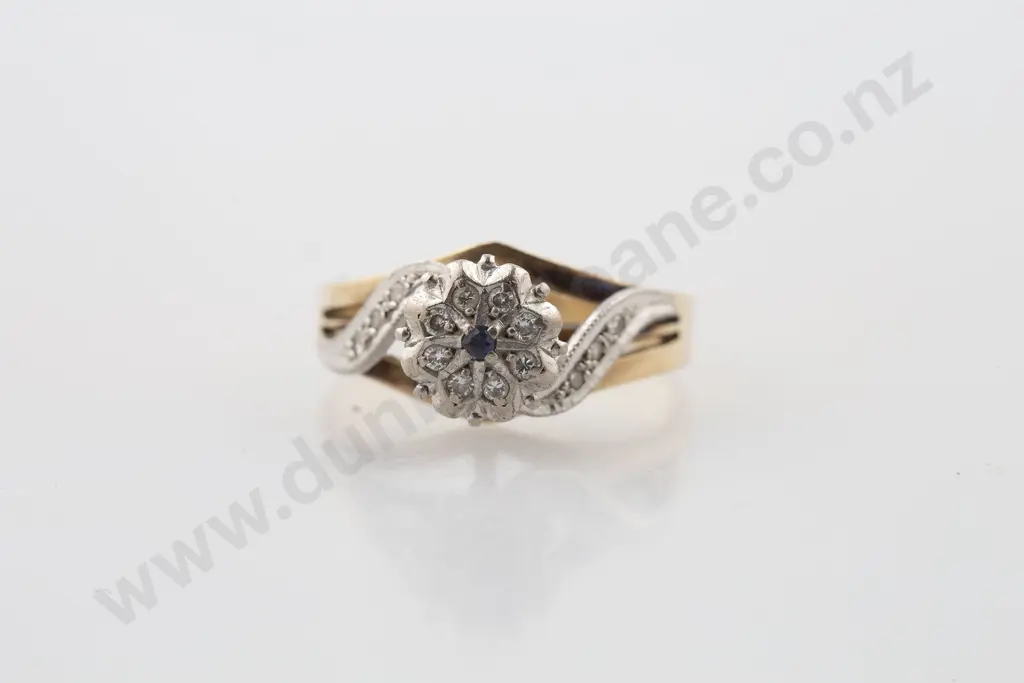 9ct Nine Stone Sapphire and Diamond Cluster Ring Image 1++