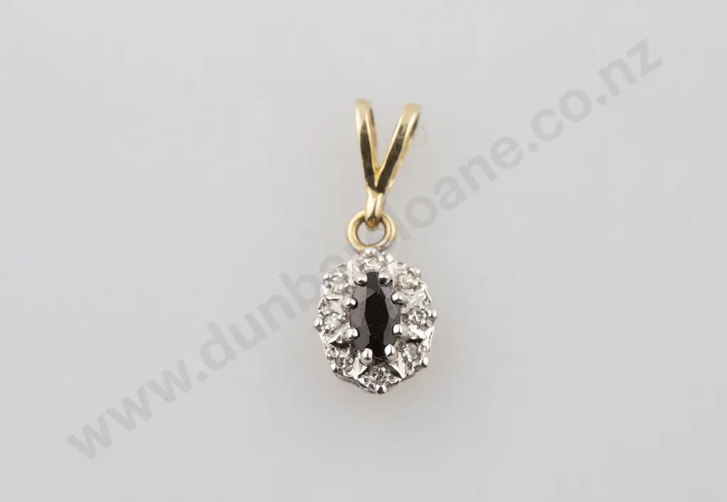 9ct Nine Stone Sapphire and Diamond Cluster Pendant Image 1++
