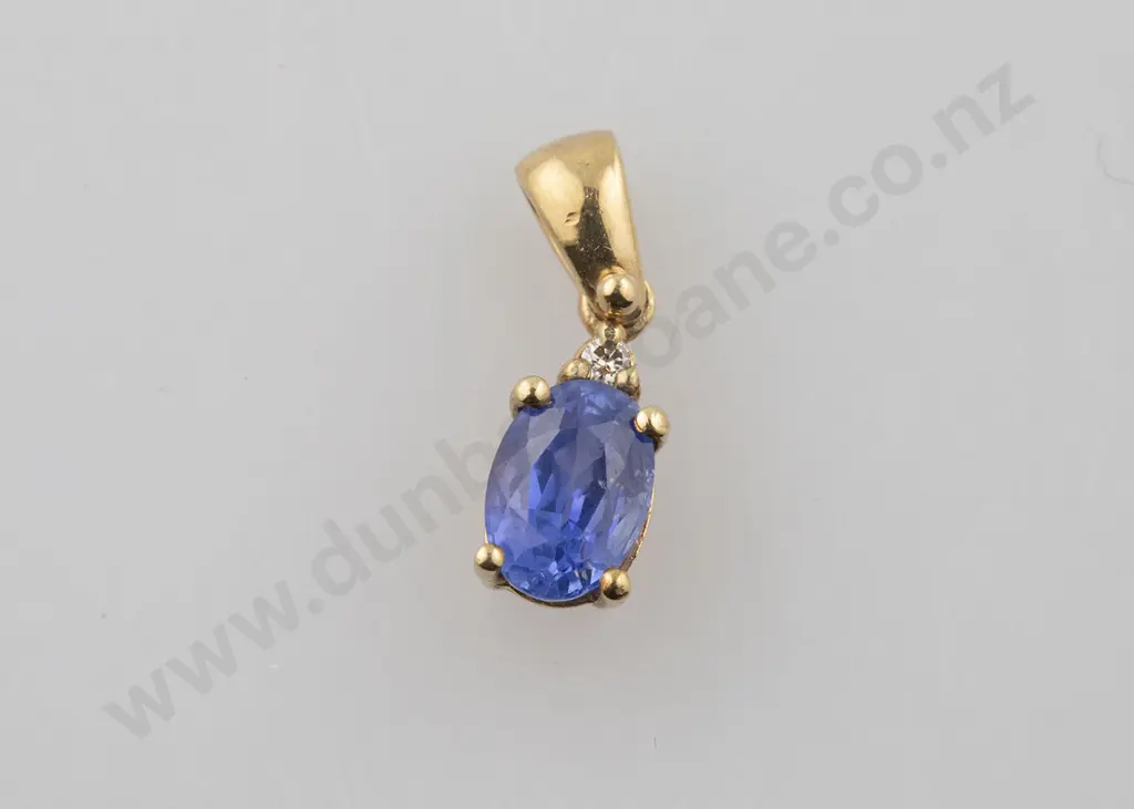 9ct Two Stone Sapphire & Diamond Pendant Image 1++