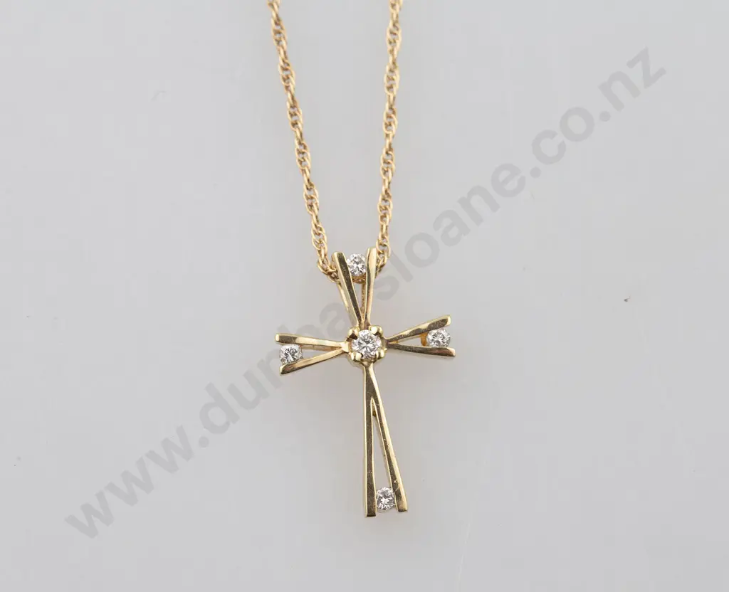 9ct Five Stone Diamond Cross Pendant Image 1++